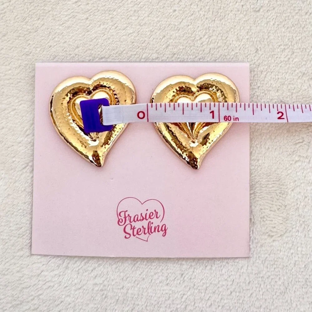 Frasier Sterling 14K Gold Plated Waterproof Statement Heart Stud Earrings